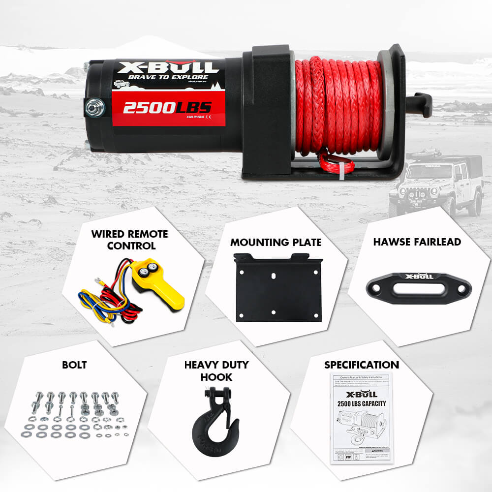 X-BULL 12V Electric Winch 2500LBS Synthetic Rope 15.2M ATV Boat Winch Trailer V211-AUEB-AXEW022