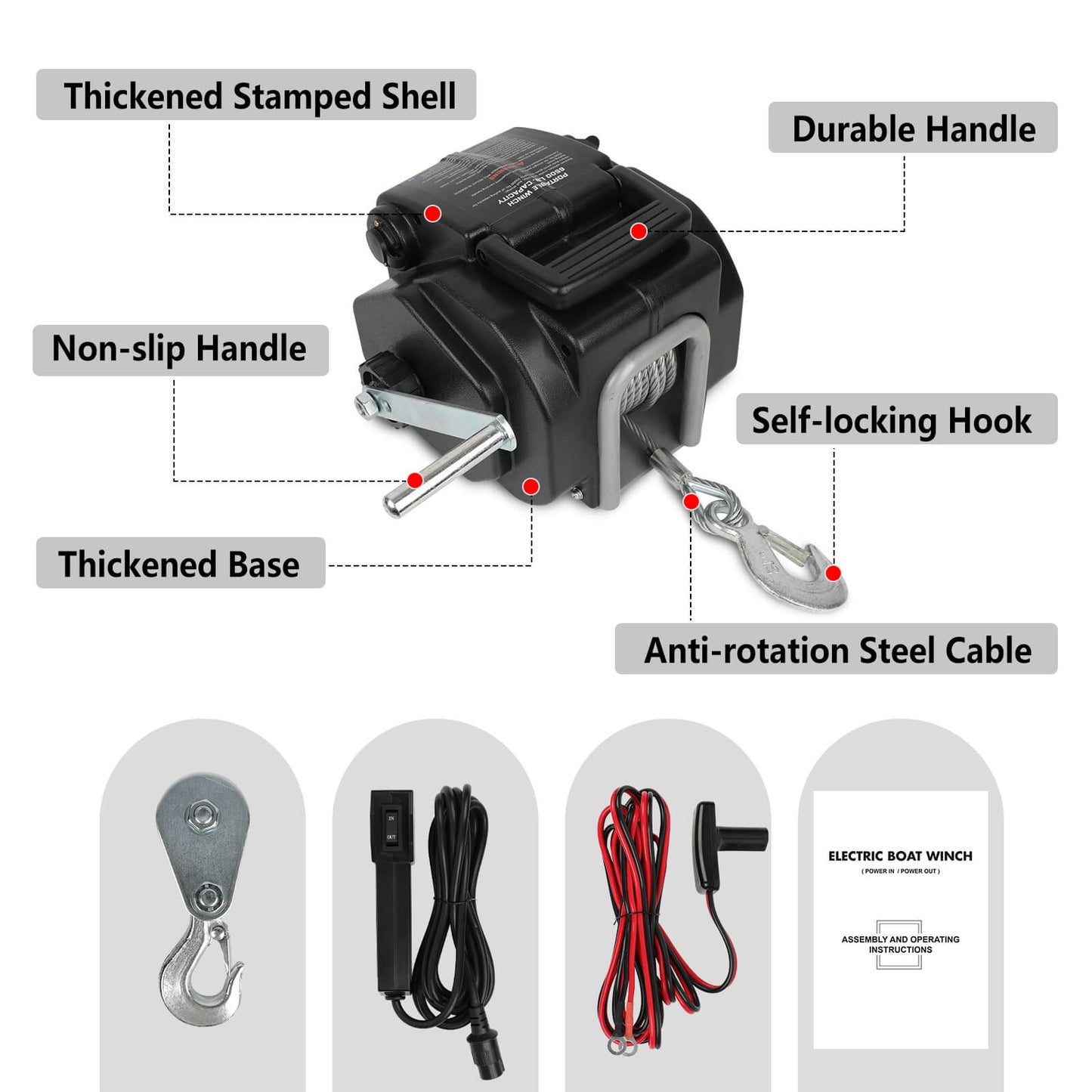 X-BULL Electric Boat Winch 12V 6500LBS Portable Detachable Steel Cable Marine Ship 3000KG 4WD V211-AUEB-BW001