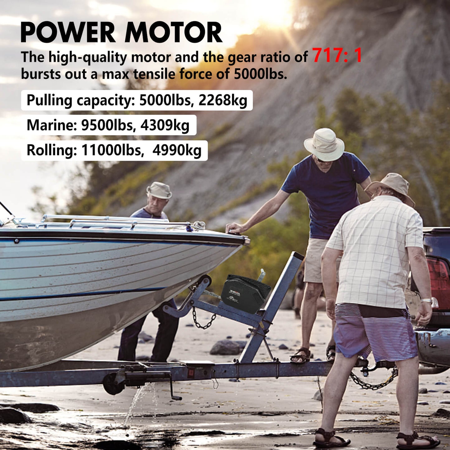 X-BULL 5000LBS Electric Boat Winch 12V Portable Detachable Marine Ship Trailer Winch V211-AUEB-BW002
