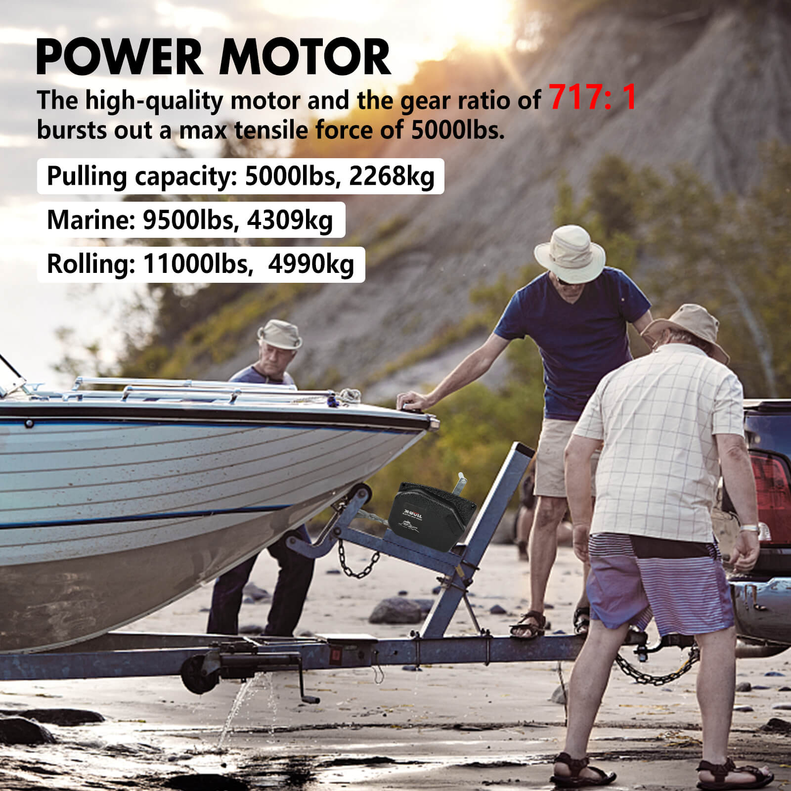 X-BULL 5000LBS Electric Boat Winch 12V Portable Detachable Marine Ship Trailer Winch V211-AUEB-BW002