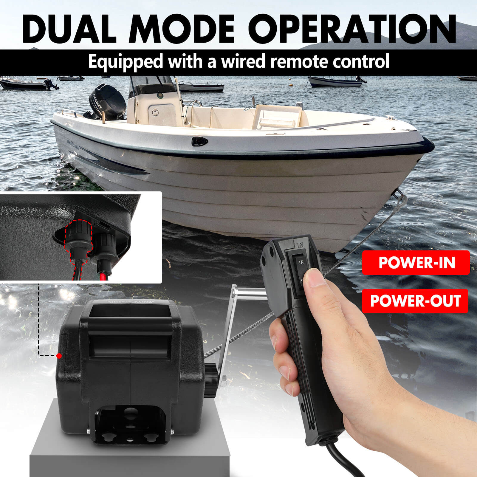 X-BULL 5000LBS Electric Boat Winch 12V Portable Detachable Marine Ship Trailer Winch V211-AUEB-BW002