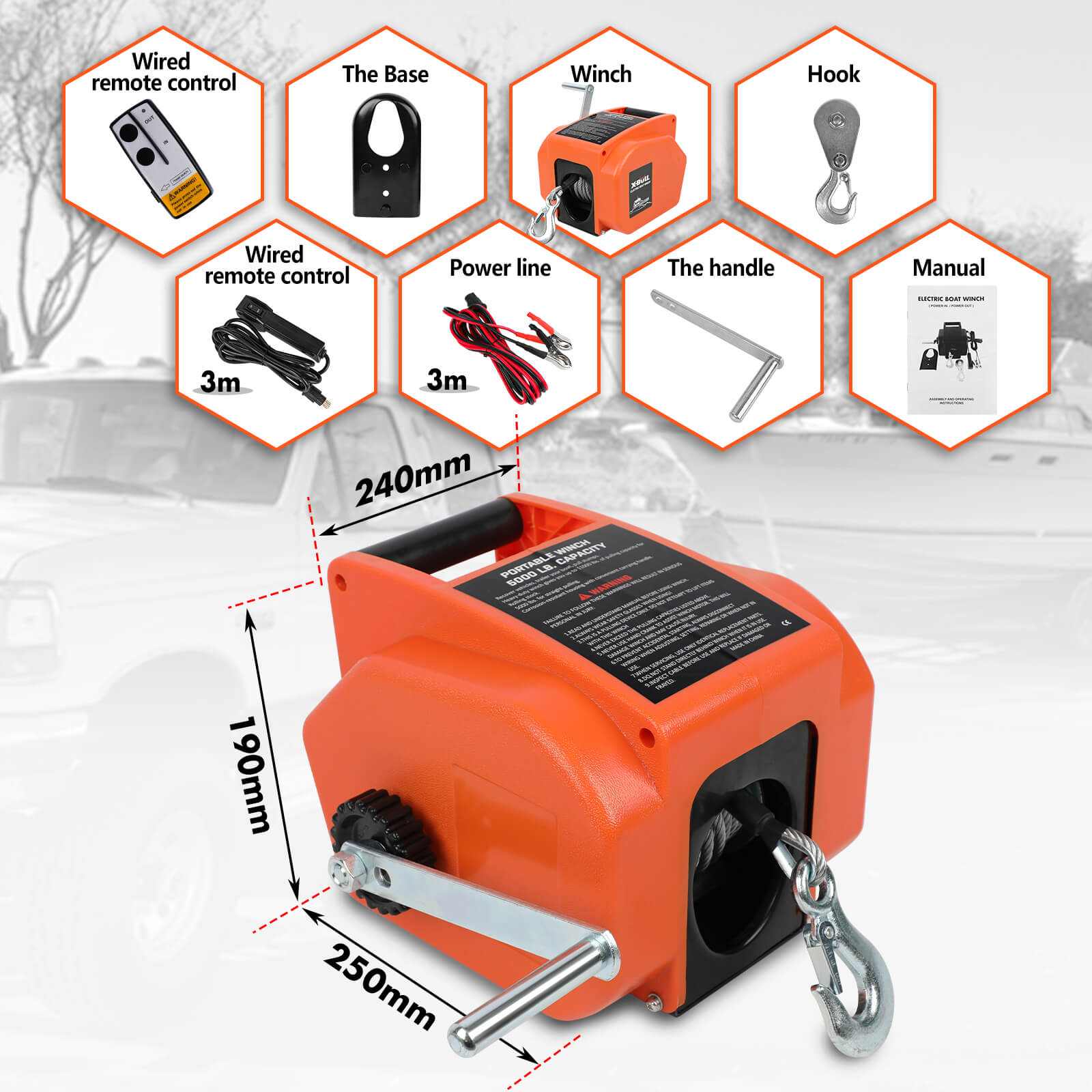X-BULL 12V Electric Boat Winch 5000LBS Portable Wireless Remote Trailer Winch Steel Cable V211-AUEB-BW003