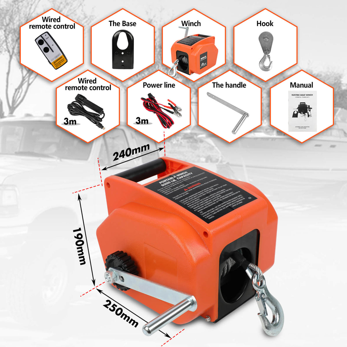 X-BULL 12V Electric Boat Winch 5000LBS Portable Wireless Remote Trailer Winch Steel Cable V211-AUEB-BW003