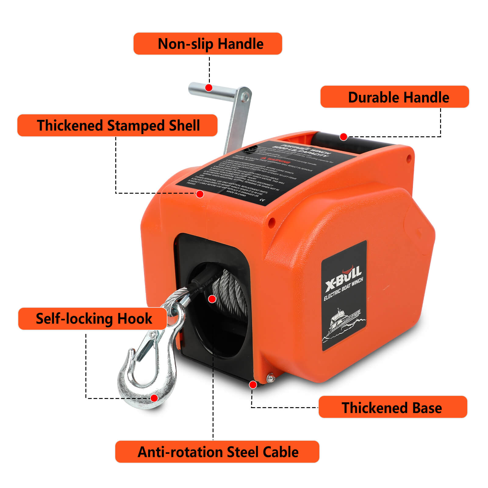 X-BULL 12V Electric Boat Winch 5000LBS Portable Wireless Remote Trailer Winch Steel Cable V211-AUEB-BW003