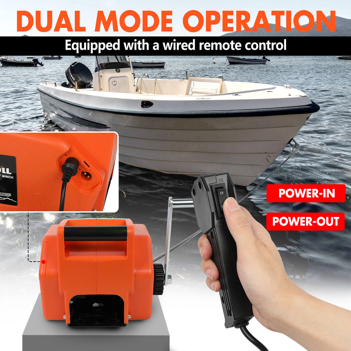 X-BULL 12V Electric Boat Winch 5000LBS Portable Wireless Remote Trailer Winch Steel Cable V211-AUEB-BW003