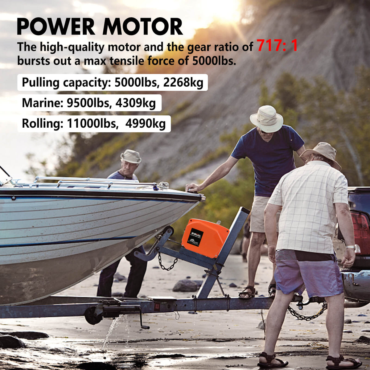 X-BULL 12V Electric Boat Winch 5000LBS Portable Wireless Remote Trailer Winch Steel Cable V211-AUEB-BW003