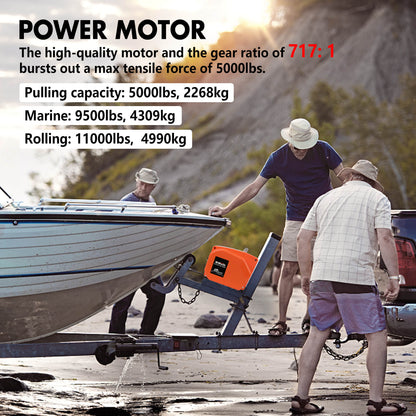X-BULL 12V Electric Boat Winch 5000LBS Portable Wireless Remote Trailer Winch Steel Cable V211-AUEB-BW003