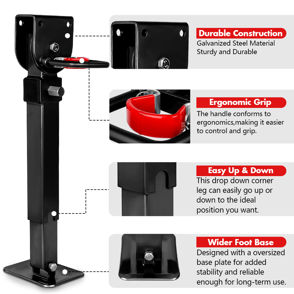 X-BULL Drop Down Legs 440MM- 560MM Trailer Steel Legs Caravan Corner 1200LBS Black V211-AUEB-CL001