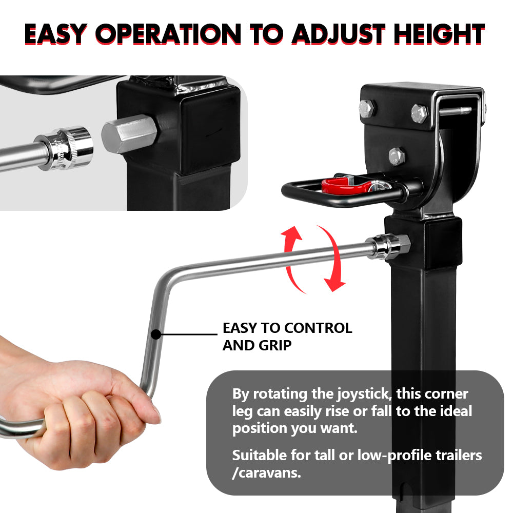 X-BULL 4x 440mm Drop Down Corner Legs W/Handle Steel Base Caravan Stabilizer Black V211-AUEB-CL001X2
