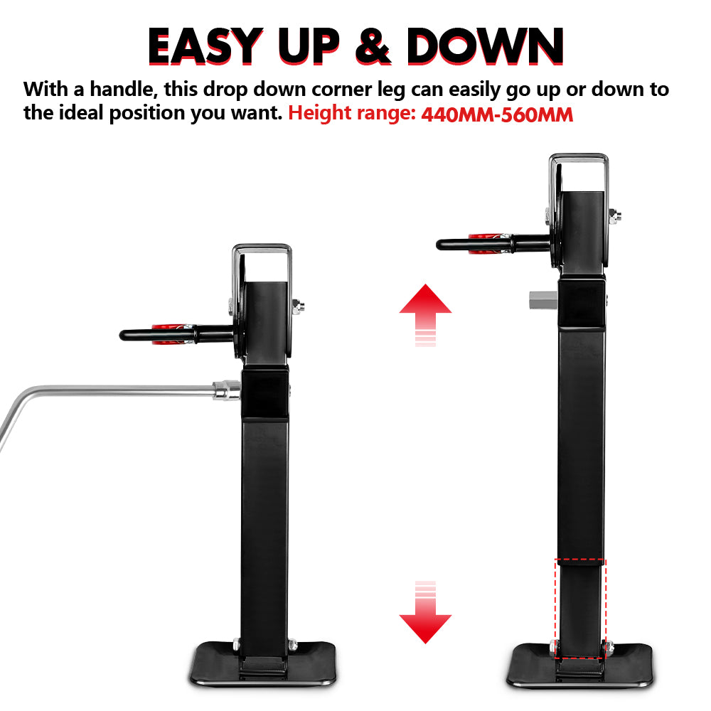 X-BULL 4x 440mm Drop Down Corner Legs W/Handle Steel Base Caravan Stabilizer Black V211-AUEB-CL001X2