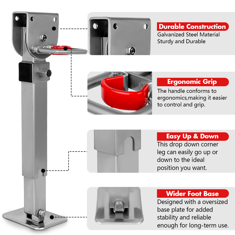 X-BULL 4x 440mm Drop Down Corner Legs Steadies Handle Steel Foot Caravan Trailer Silver V211-AUEB-CL002X2