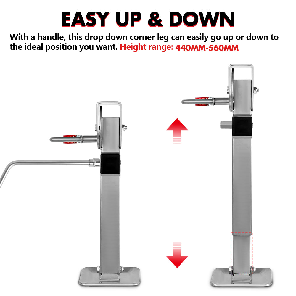 X-BULL 4x 440mm Drop Down Corner Legs Steadies Handle Steel Foot Caravan Trailer Silver V211-AUEB-CL002X2