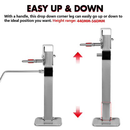 X-BULL 4x 440mm Drop Down Corner Legs Steadies Handle Steel Foot Caravan Trailer Silver V211-AUEB-CL002X2