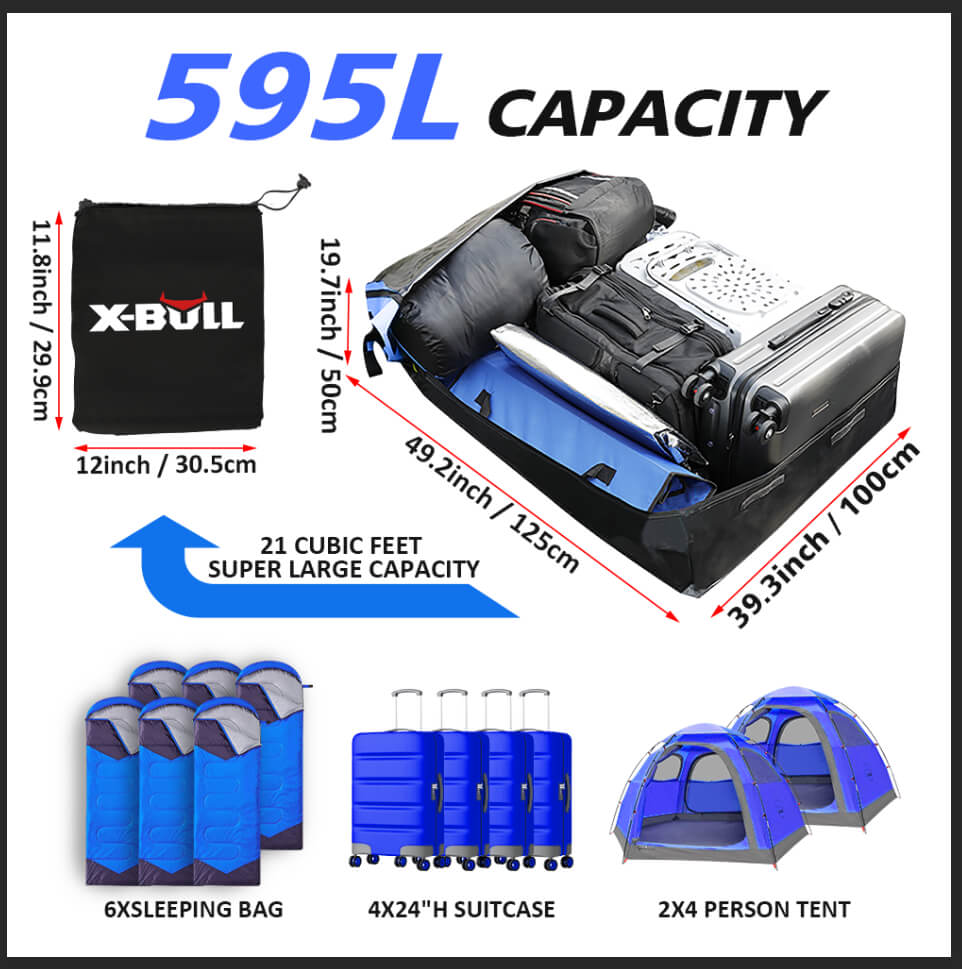 X-BULL Waterproof Car Roof Cargo Bag 595L Top Rack Carrier Luggage Storage Cube V211-AUEB-CRB002V