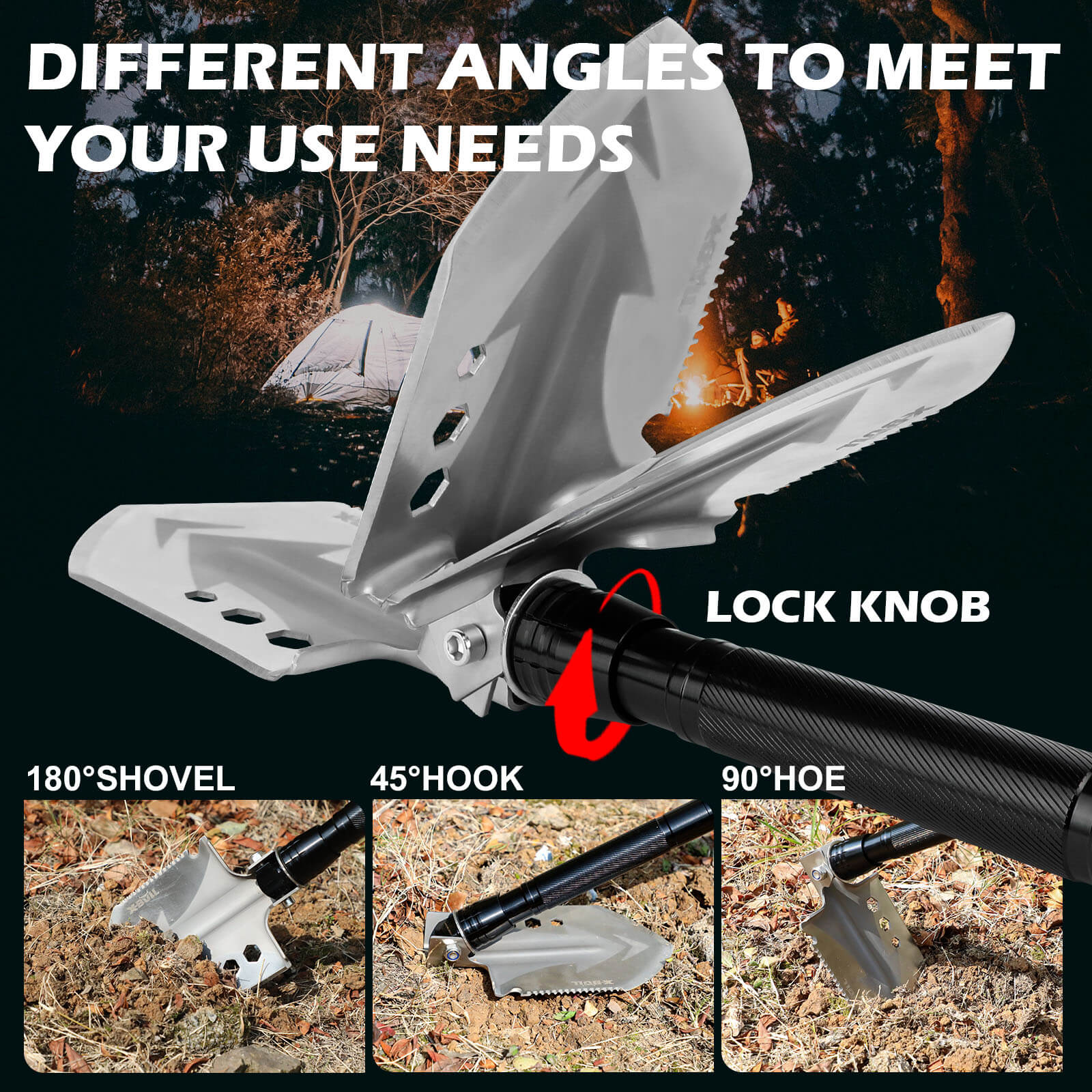 X-BULL Folding Shovel Outdoor Camping Survival Tools Multifunction Military V211-AUEB-FS001