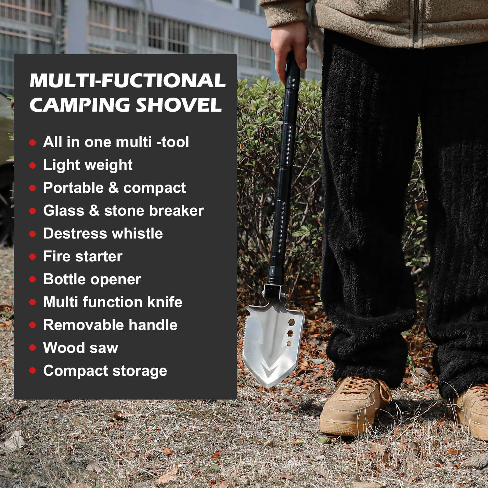 X-BULL Folding Shovel Outdoor Camping Survival Tools Multifunction Military V211-AUEB-FS001