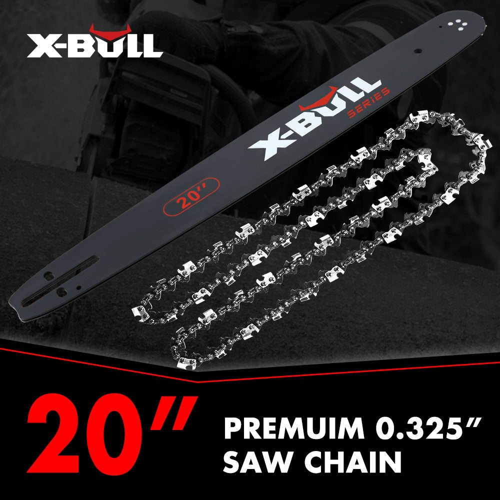 X-BULL 20'' Chainsaw Bar and Chain 0 .325 Pitch Gauge 76 Link Universal V211-AUEB-HGT011