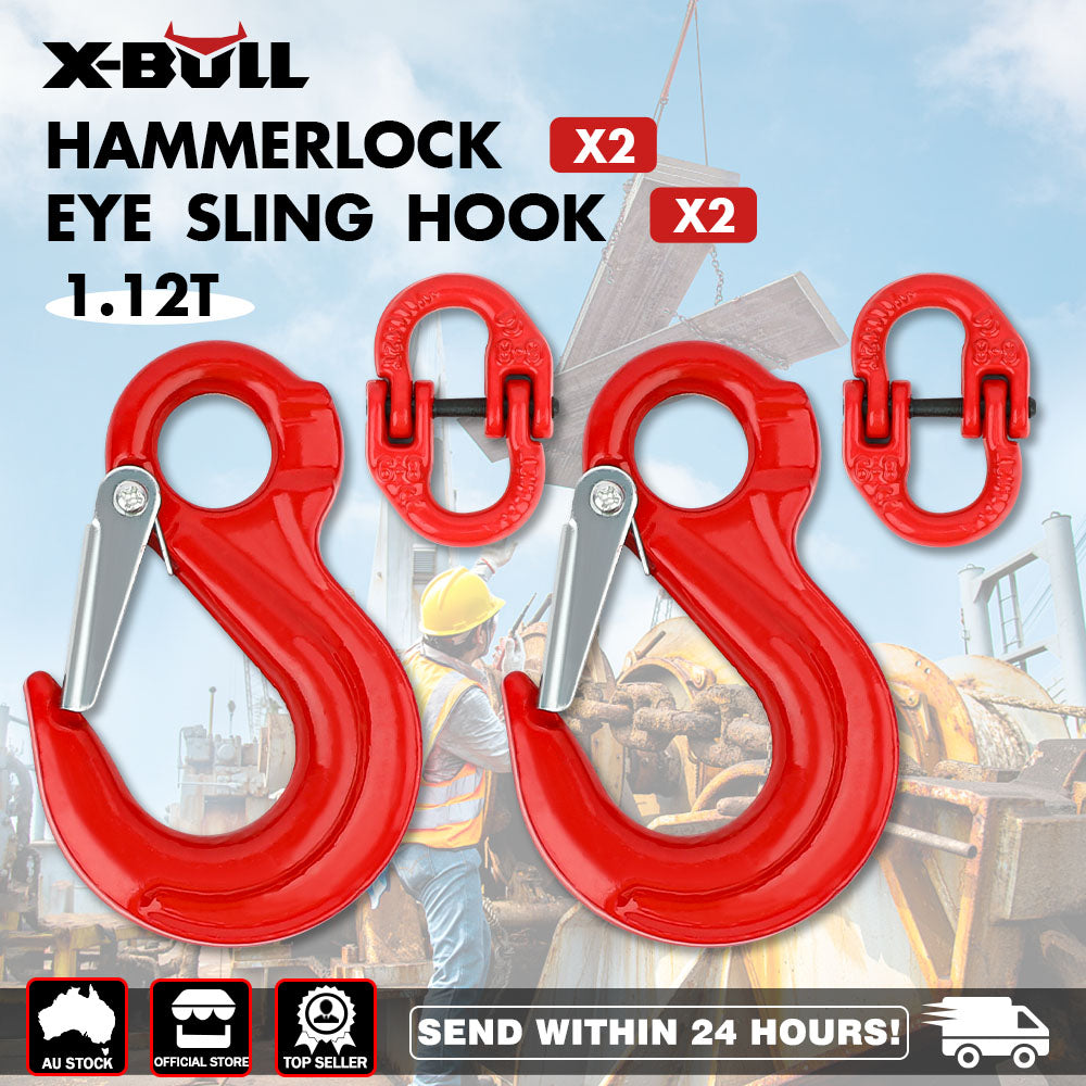 2X 6mm Hammerlock+ Eye Sling Hook Safety Chain Caravan Trailer connecting Extend V211-AUEB-HL001X2