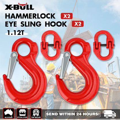 2X 6mm Hammerlock+ Eye Sling Hook Safety Chain Caravan Trailer connecting Extend V211-AUEB-HL001X2