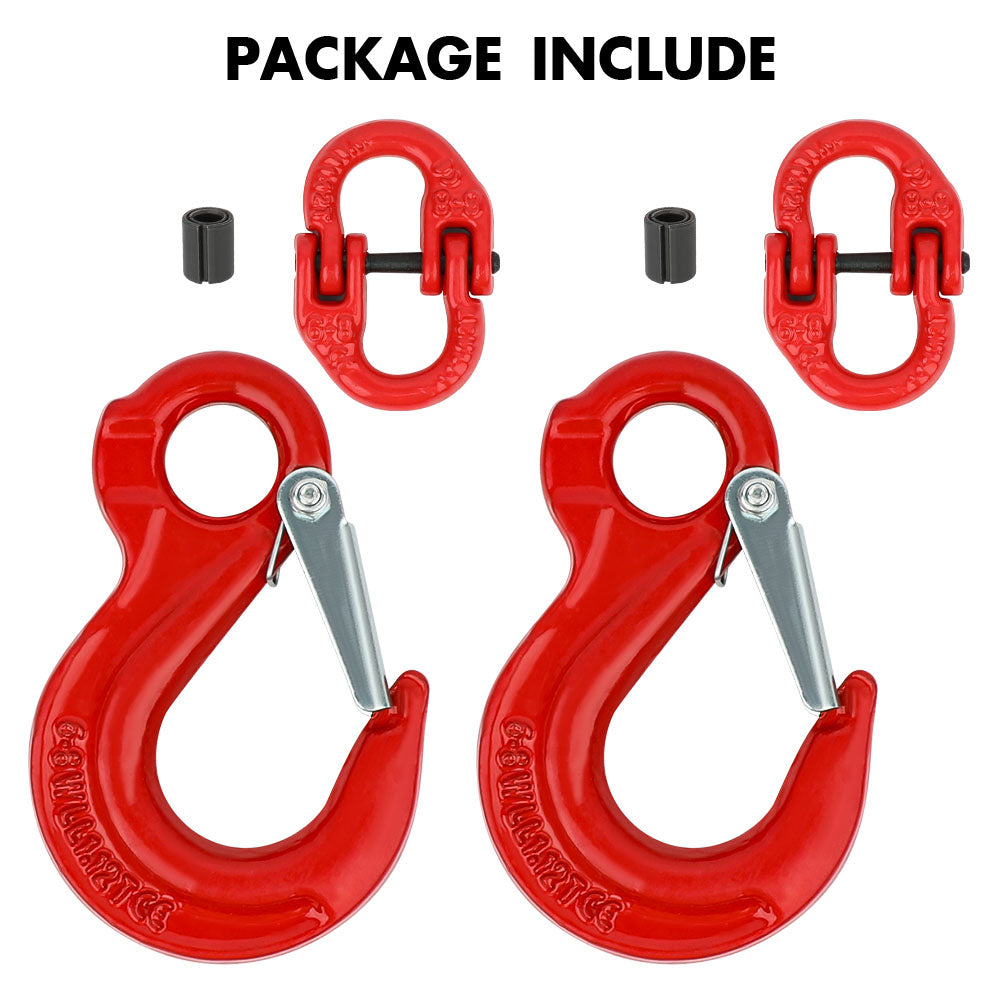 2X 6mm Hammerlock+ Eye Sling Hook Safety Chain Caravan Trailer connecting Extend V211-AUEB-HL001X2