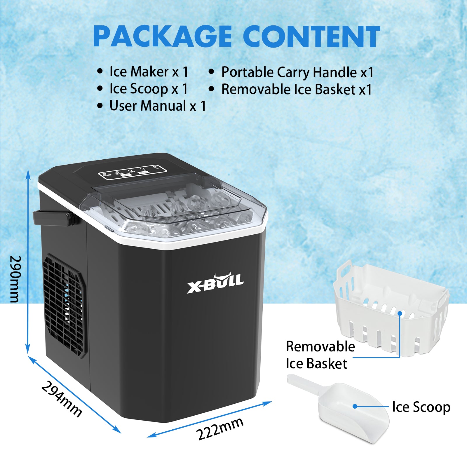 Ice Maker Machine 2.2L Portable Ice Cube Tray Bar Countertop Party Commercial V211-AUEB-IM001