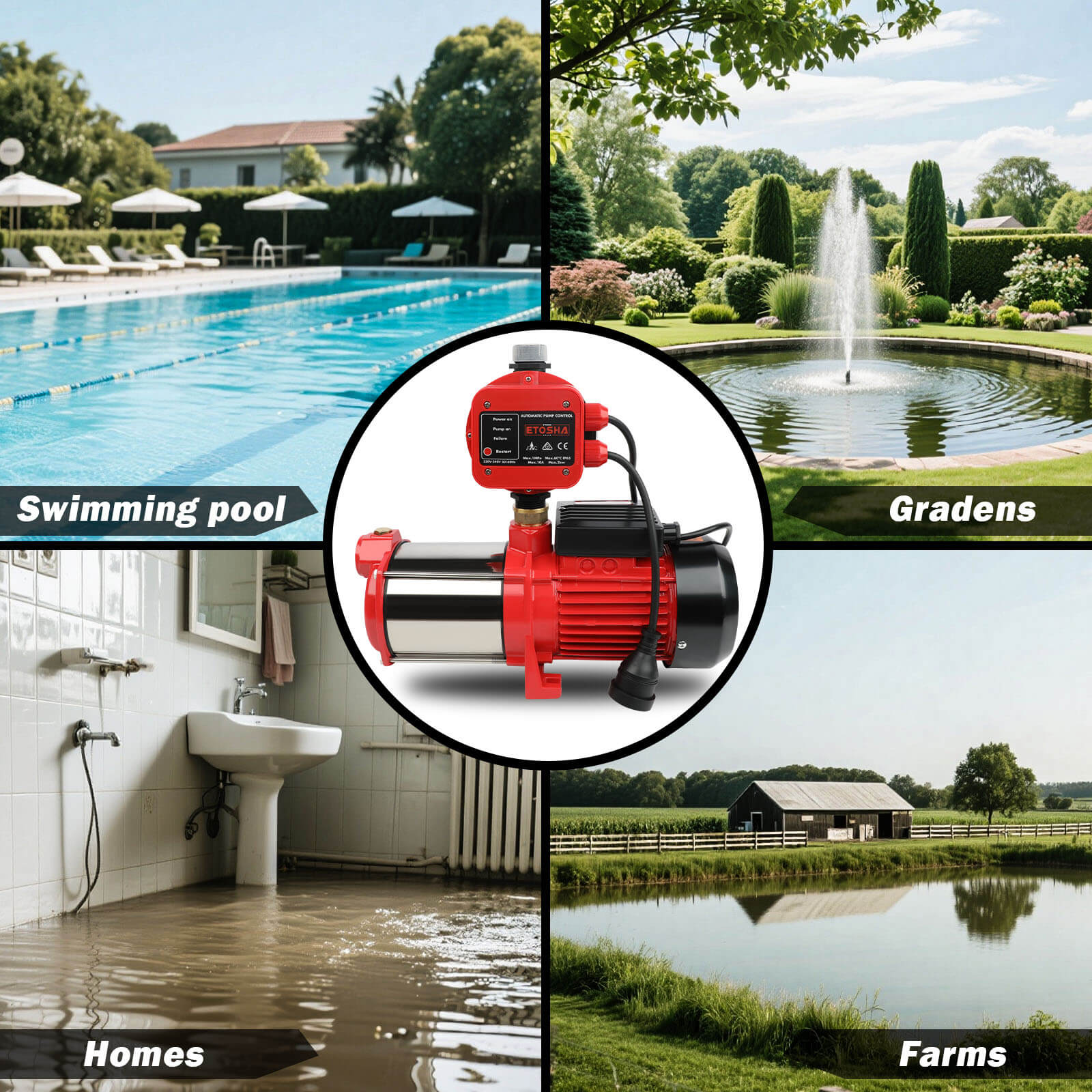 ETOSHA 2000W Garden Water Pump High Pressure 4-Stage Tank Irrigation Water Pump V211-AUEB-PUMP001WPC001