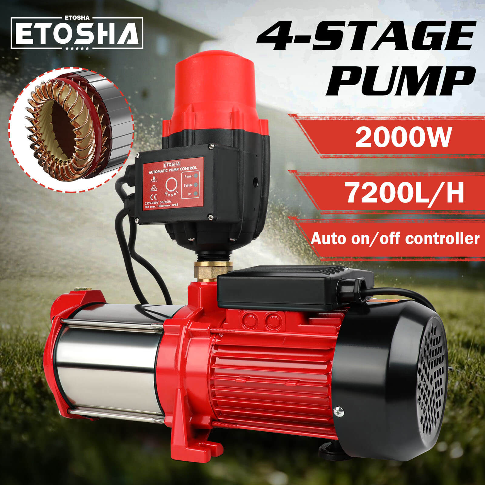 ETOSHA 2000W Garden Water Pump High Pressure 4-Stage Tank Farm Irrigation Pump V211-AUEB-PUMP001WPC002
