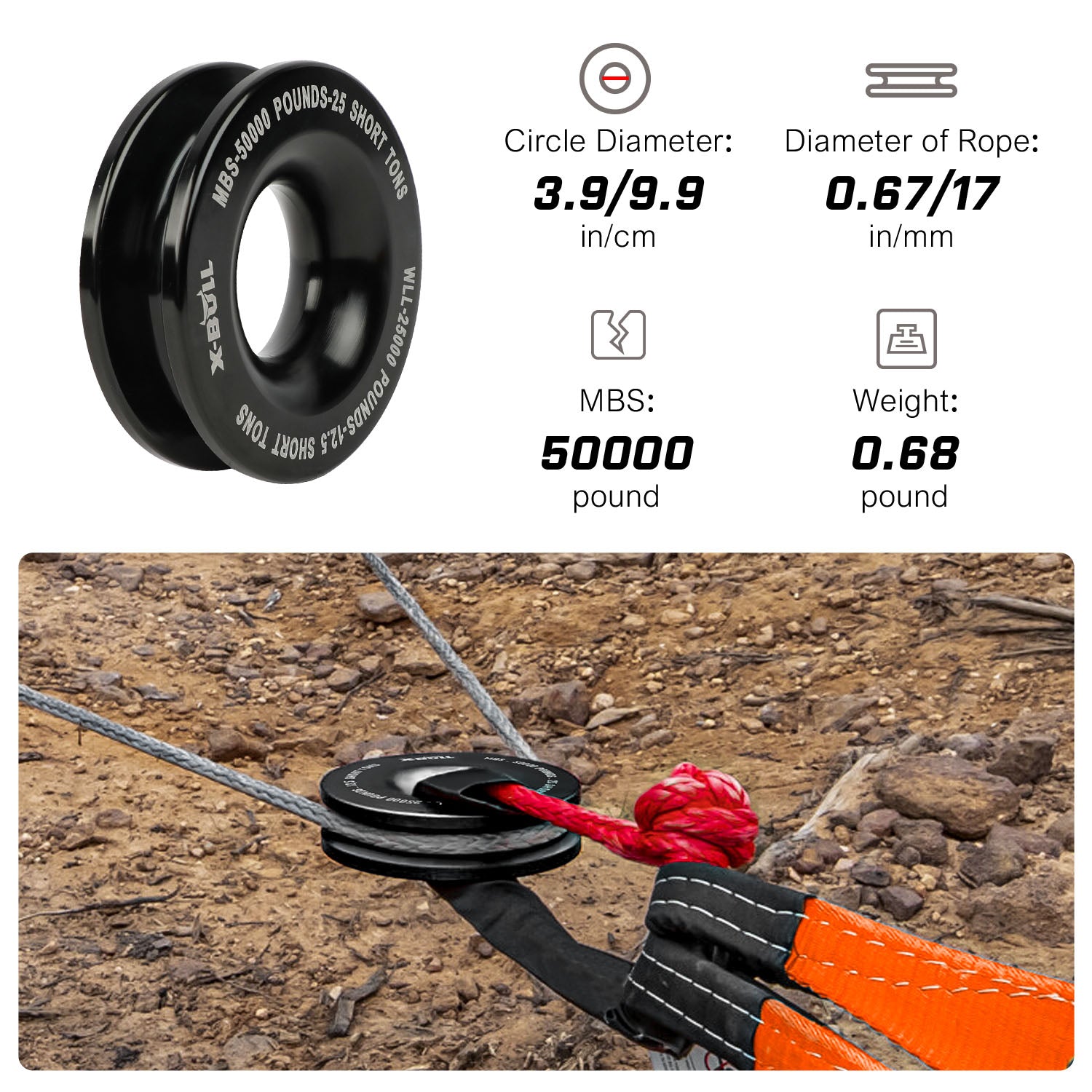 X-BULL Recovery Ring Soft Shackle Kit Snatch Block Pulley Rope Snatch Ring 4WD V211-AUEB-SSR001