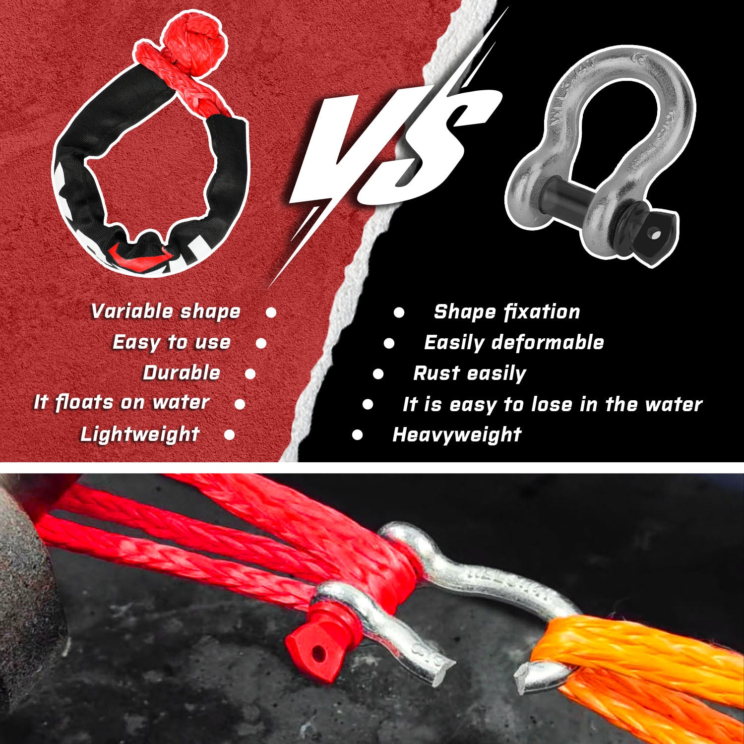 X-BULL Recovery Ring Soft Shackle Kit Snatch Block Pulley Rope Snatch Ring 4WD V211-AUEB-SSR001