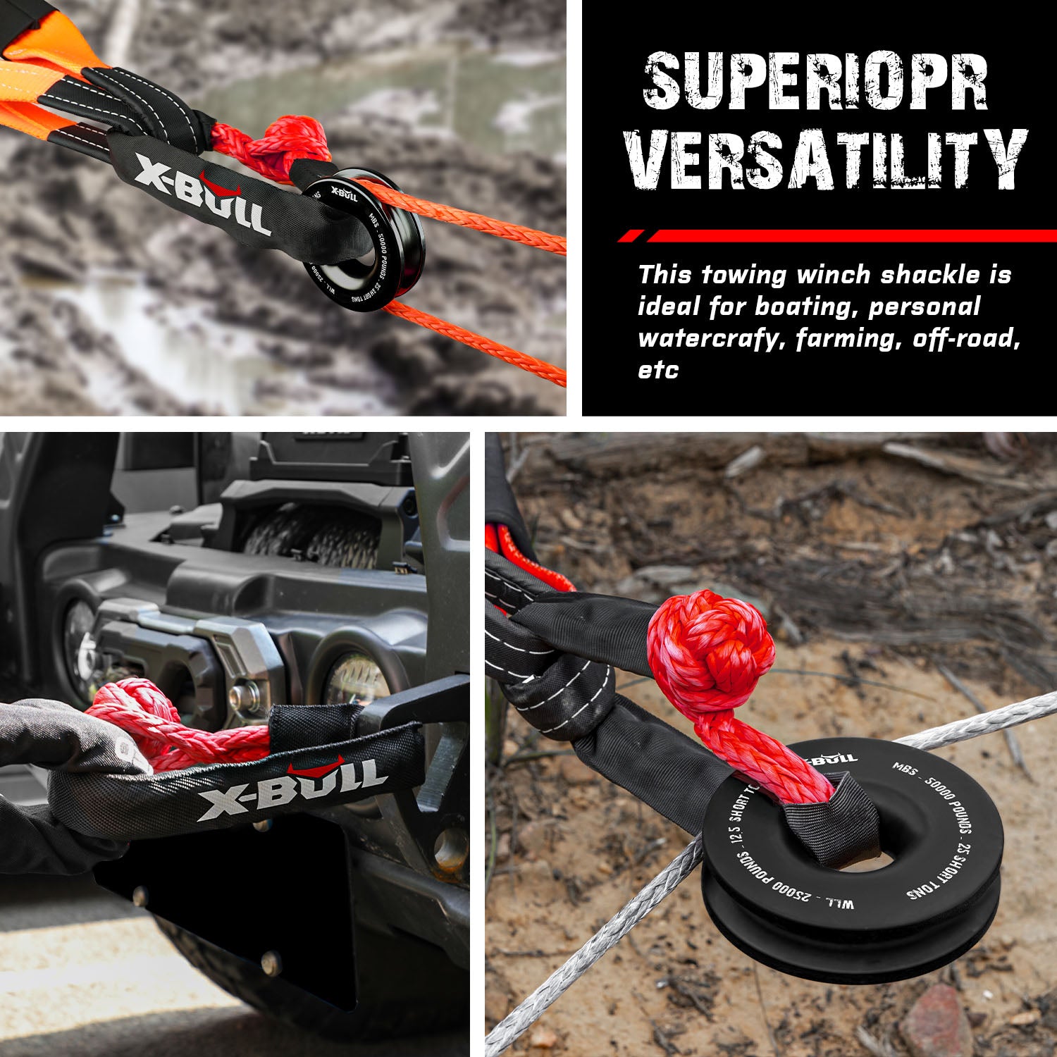 X-BULL Recovery Ring Soft Shackle Kit Snatch Block Pulley Rope Snatch Ring 4WD V211-AUEB-SSR001