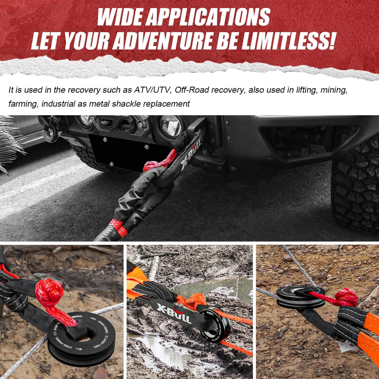 X-BULL Soft Shackle Synthetic Rope Recovery Snatch Ring /Recovery Hitch Receiver V211-AUEB-SSR001/AUEB-XBRK013