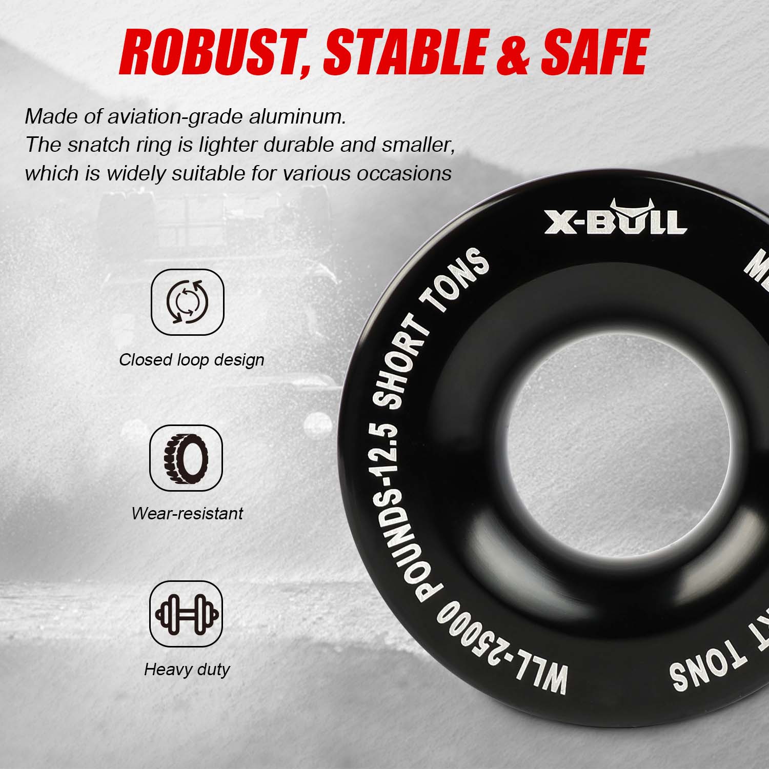 X-BULL Soft Shackle Synthetic Rope Recovery Snatch Ring /Recovery Hitch Receiver V211-AUEB-SSR001/AUEB-XBRK013