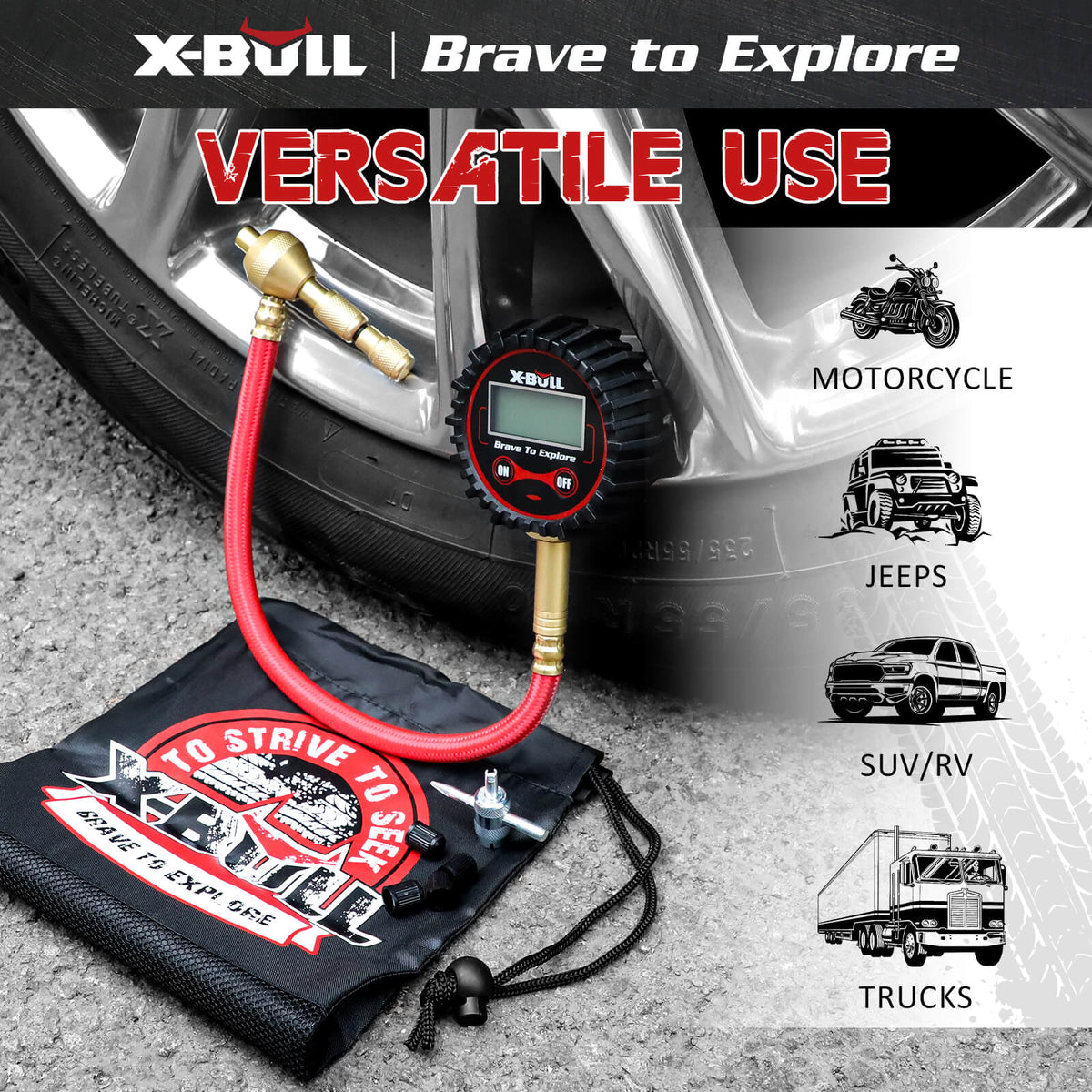 X-BULL Digital tire pressure gauge 250PSI Tyre Air Pressure Car Motorcycle LED V211-AUEB-TG005S