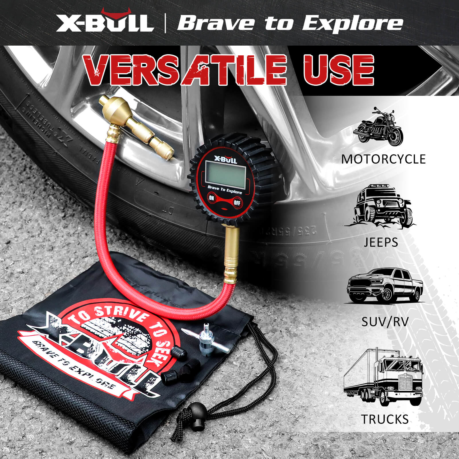 X-BULL Digital tire pressure gauge 250PSI Tyre Air Pressure Car Motorcycle LED V211-AUEB-TG005S