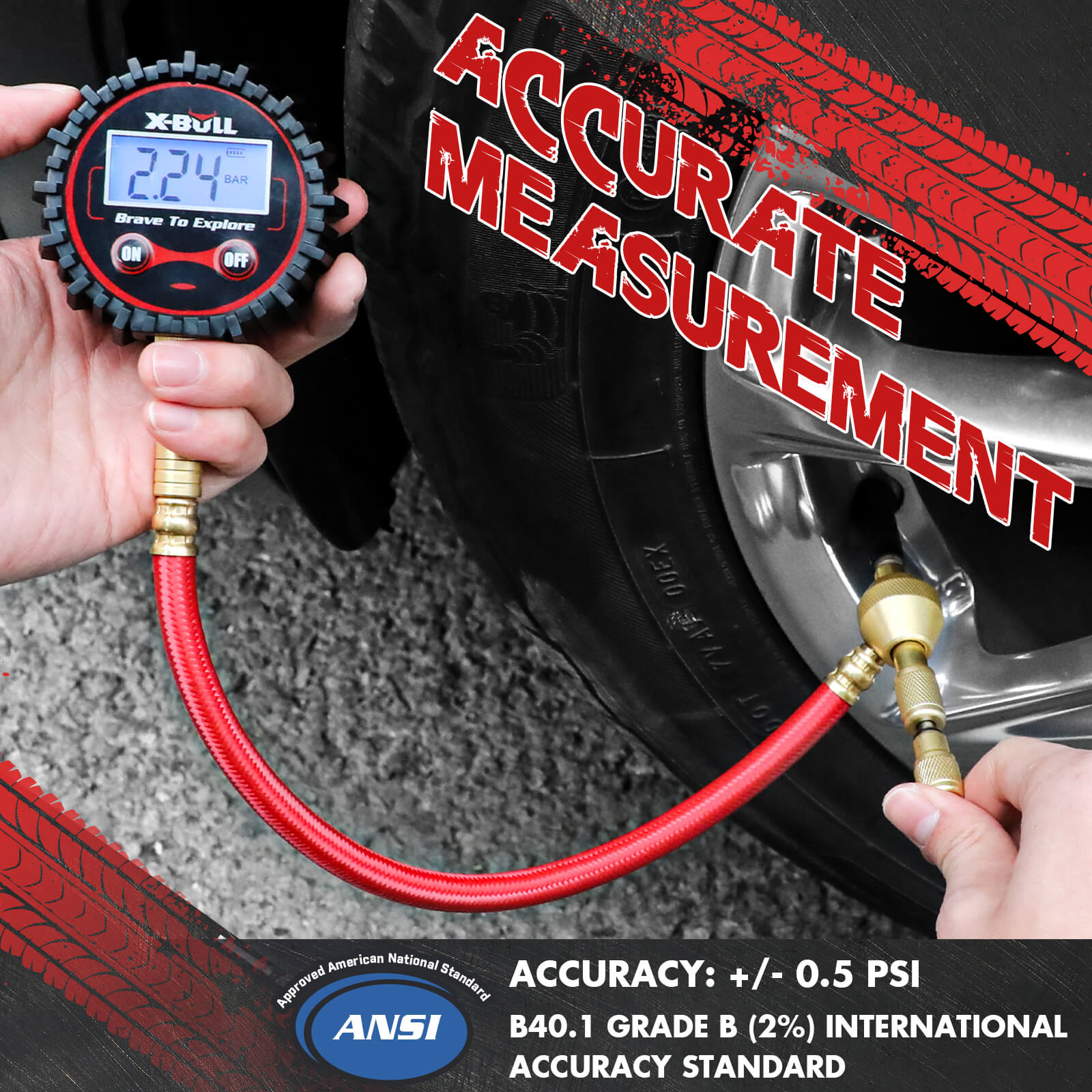 X-BULL Digital tire pressure gauge 250PSI Tyre Air Pressure Car Motorcycle LED V211-AUEB-TG005S