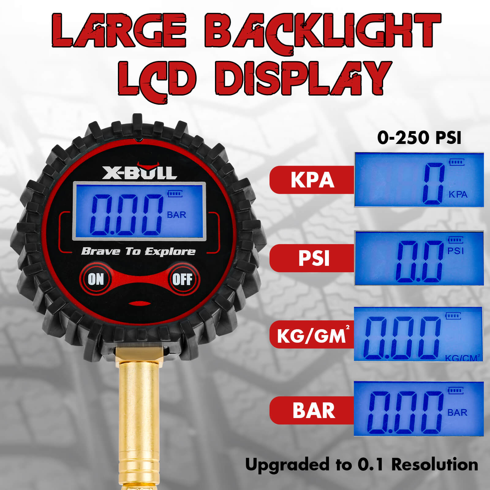 X-BULL Digital tire pressure gauge 250PSI Tyre Air Pressure Car Motorcycle LED V211-AUEB-TG005S