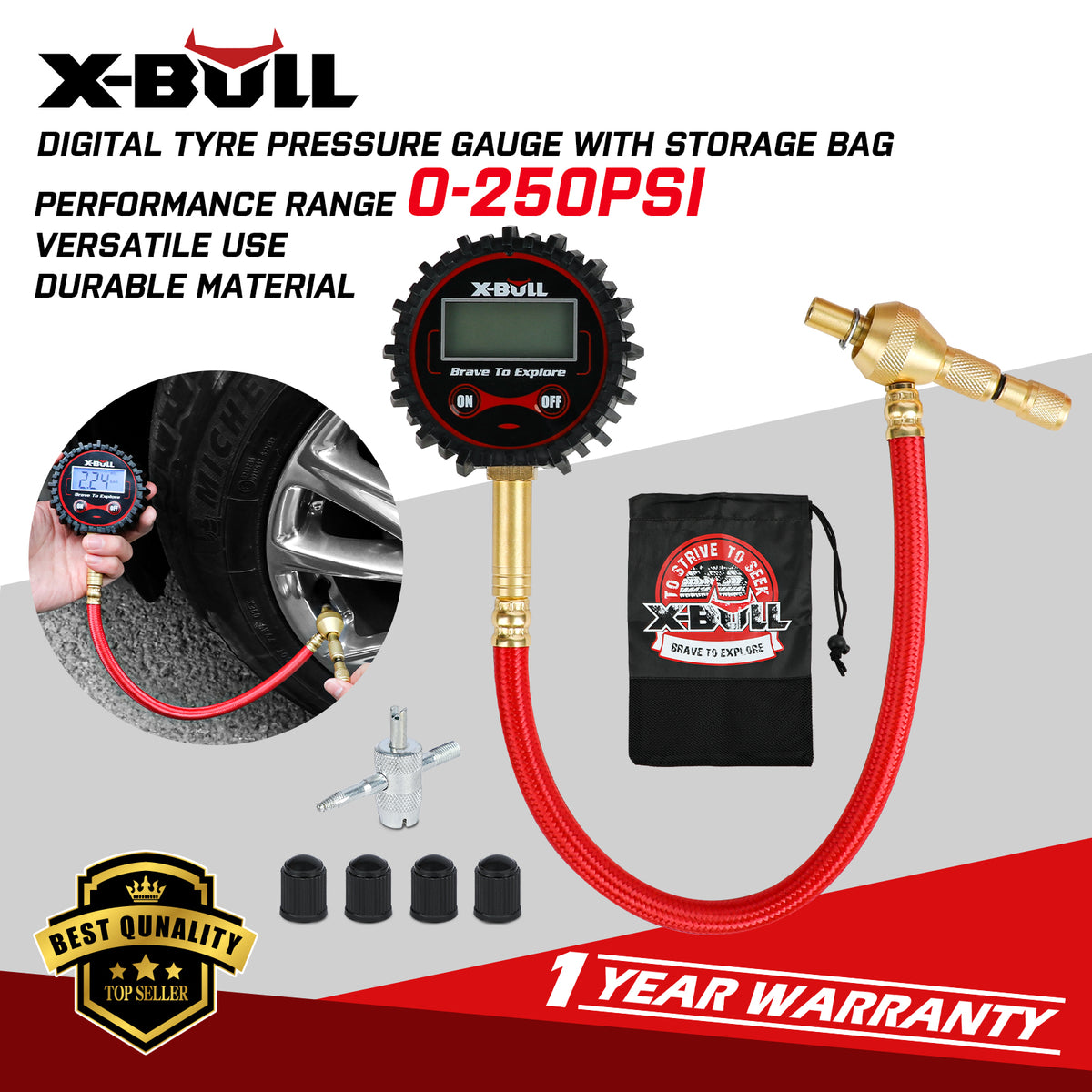 X-BULL Digital tire pressure gauge 250PSI Tyre Air Pressure Car Motorcycle LED V211-AUEB-TG005S