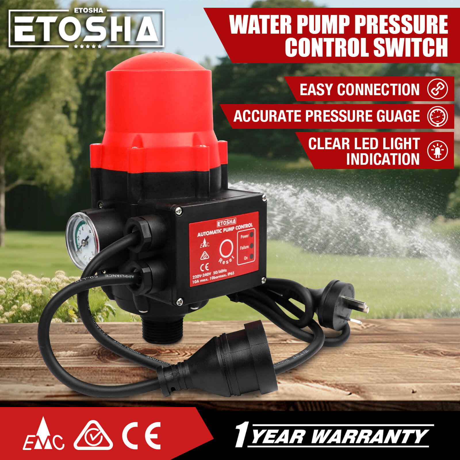 ETOSHA Water Pressure Pump Controller Auto Switch Control Electric BLACK V211-AUEB-WPC002