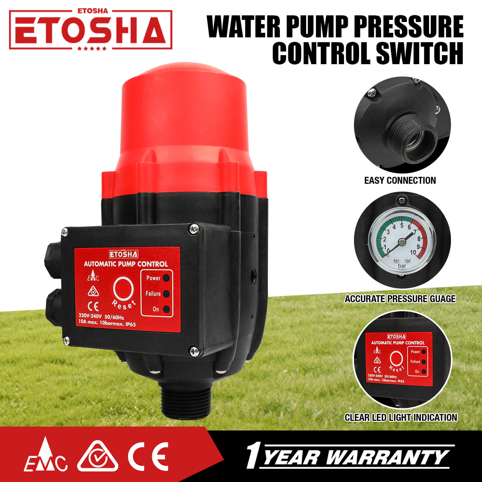 ETOSHA Water Pressure Pump Controller Auto Switch Control Electric BLACK V211-AUEB-WPC002