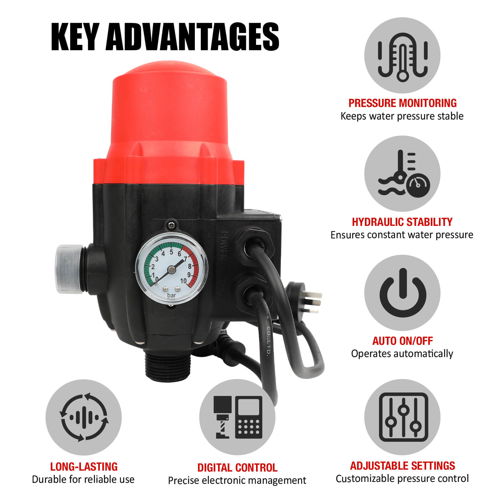 ETOSHA Water Pressure Pump Controller Auto Switch Control Electric BLACK V211-AUEB-WPC002