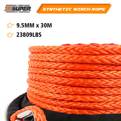 ZESUPER Winch Rope 9.5MM X 30M Dyneema SK75 Hook Synthetic Car Tow Recovery Cable Hook V211-AUEB-WR006