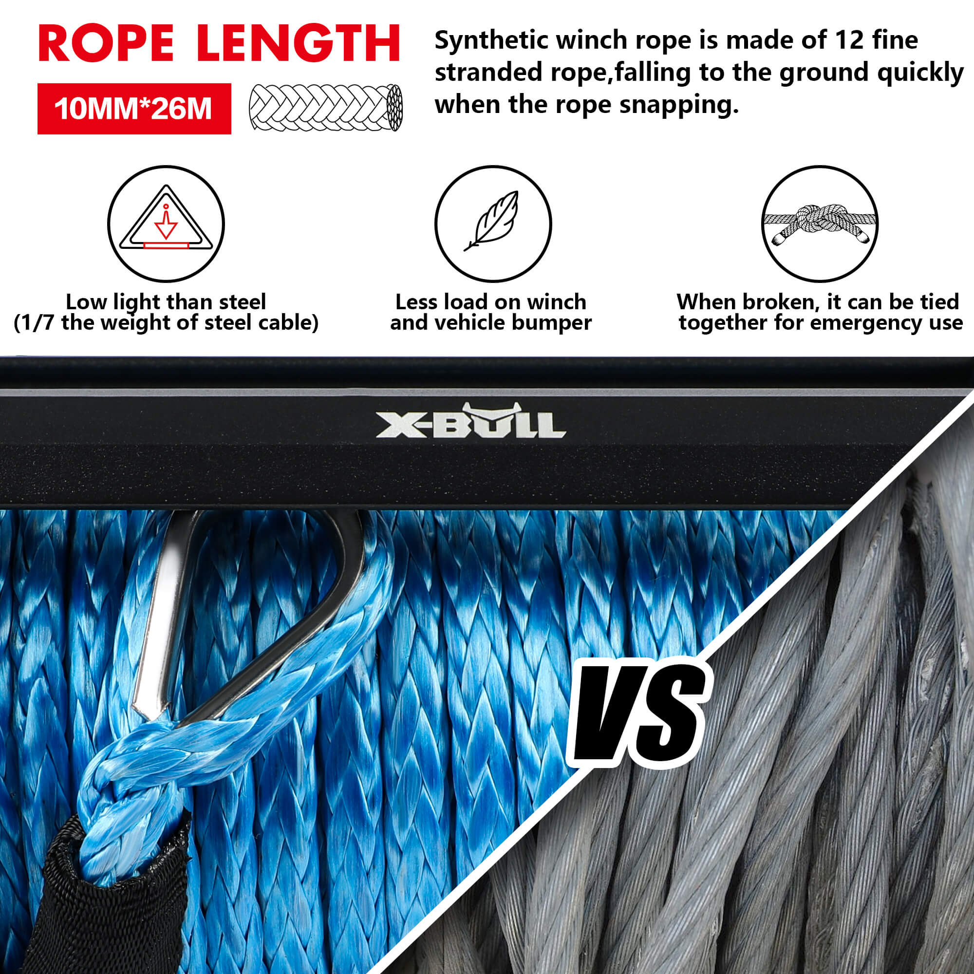 X-BULL 12V Electric Winch 12000LBS synthetic rope 4wd Jeep with winch cover V211-AUEB-XBEW006WP011