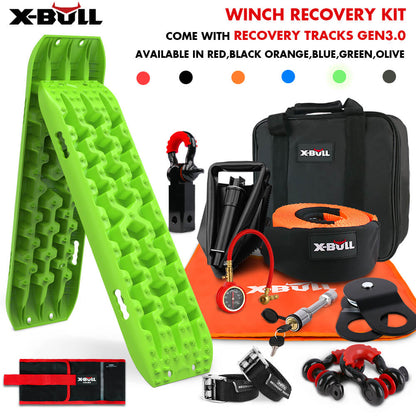 X-BULL Winch Recovery Kit with Recovery Tracks Boards Gen 3.0 Snatch Strap Off Road 4WD Green V211-AUEB-XBRK011RT017V