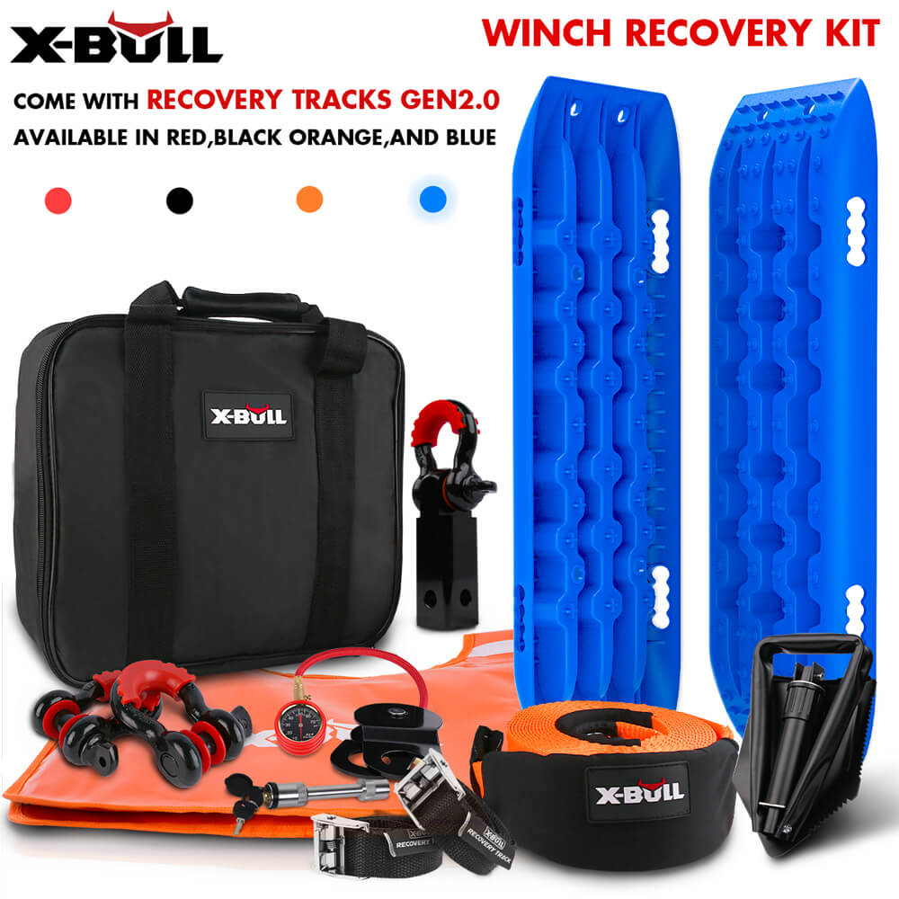 X-BULL Winch Recovery Kit Snatch Strap Off Road 4WD with Recovery Tracks Gen 2.0 Boards Blue V211-AUEB-XBRK011ST005V
