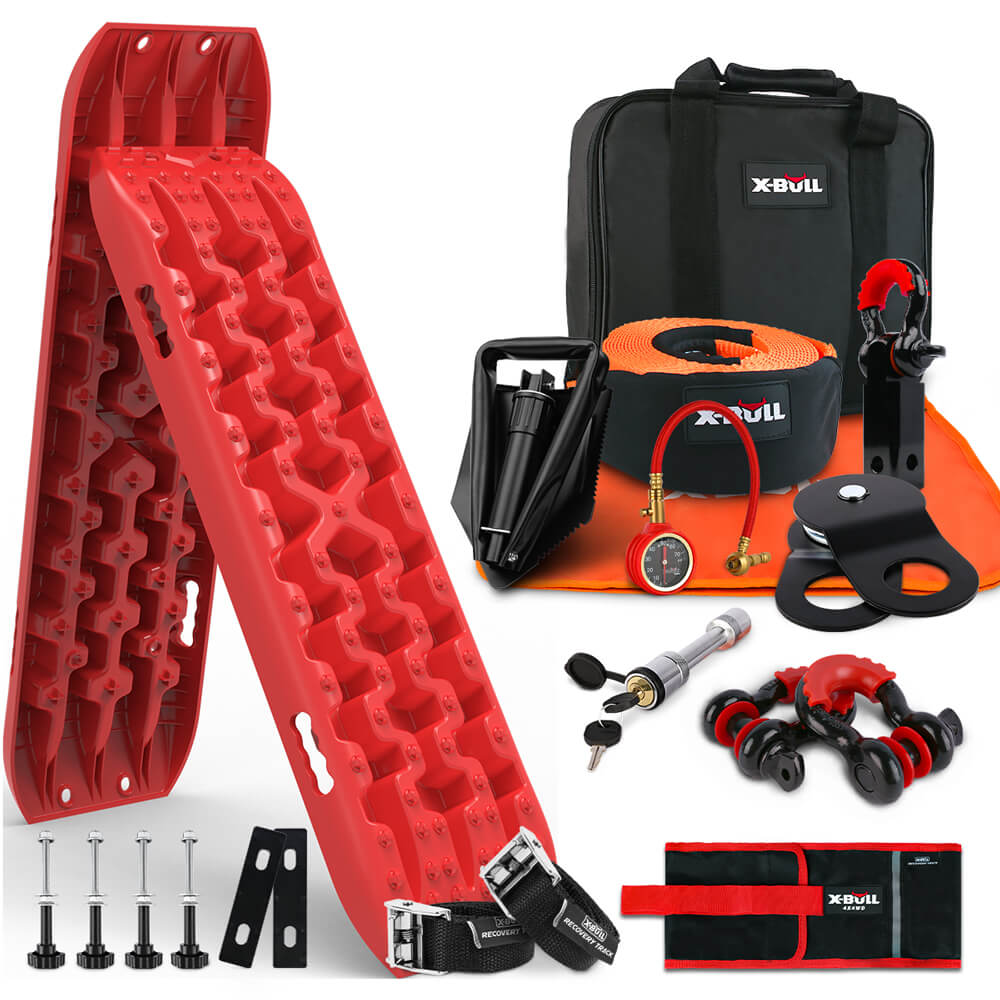 X-BULL Winch Recovery Kit with Recovery Tracks Boards Gen 3.0 Mounting Pins Snatch Strap Off Road 4WD Red V211-AUEB-XBRK011XBRT006V