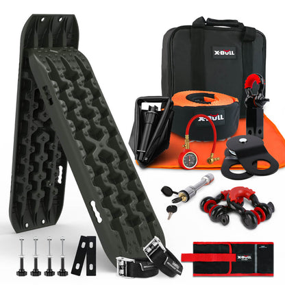 X-BULL Winch Recovery Kit with Recovery Tracks Boards Gen 3.0 Mounting Pins Snatch Strap Off Road 4WD Olive V211-AUEB-XBRK011XBRT007V