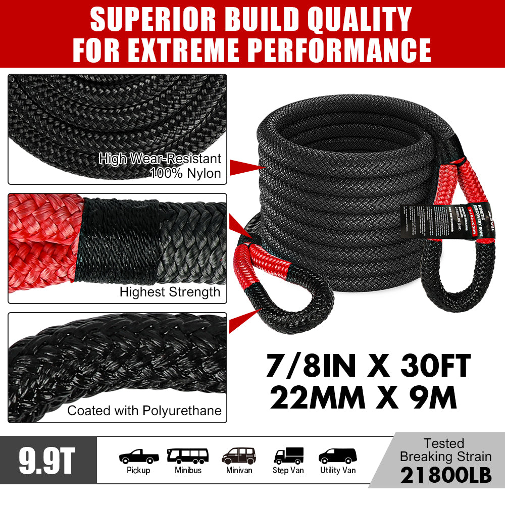 X-BULL Recovery Kit 4X4 Off-Road Kinetic Rope Snatch Strap Winch Damper 4WD13PCS V211-AUEB-XBRK013