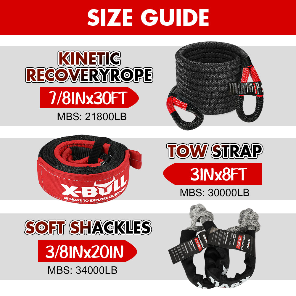 X-BULL Recovery Kit 4X4 Off-Road Kinetic Rope Snatch Strap Winch Damper 4WD13PCS V211-AUEB-XBRK013
