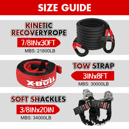 X-BULL Recovery Kit 4X4 Off-Road Kinetic Rope Snatch Strap Winch Damper 4WD13PCS V211-AUEB-XBRK013