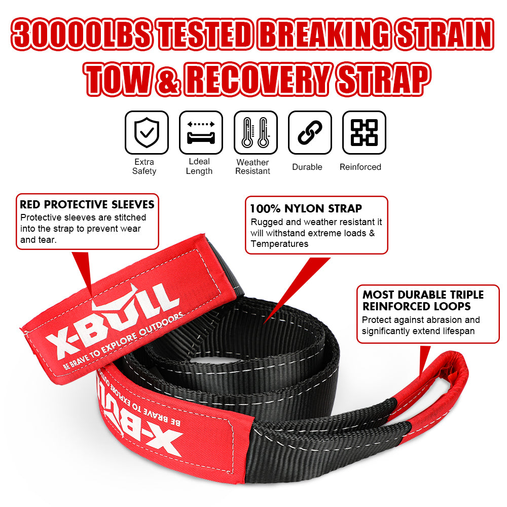 X-BULL Recovery Kit 4X4 Off-Road Kinetic Rope Snatch Strap Winch Damper 4WD13PCS V211-AUEB-XBRK013